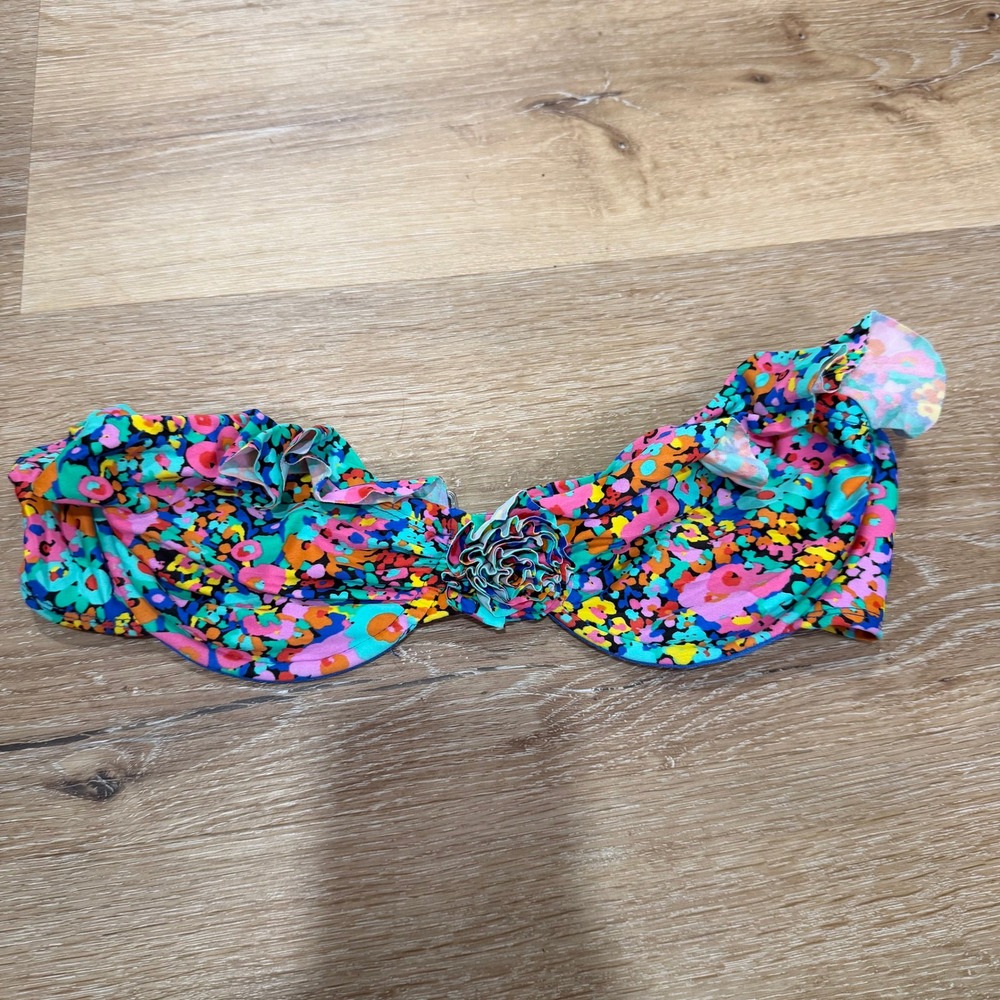 Xhilaration Floral Bandeau Bikini Top Ruffle Rosette Underwire Multicolor Large